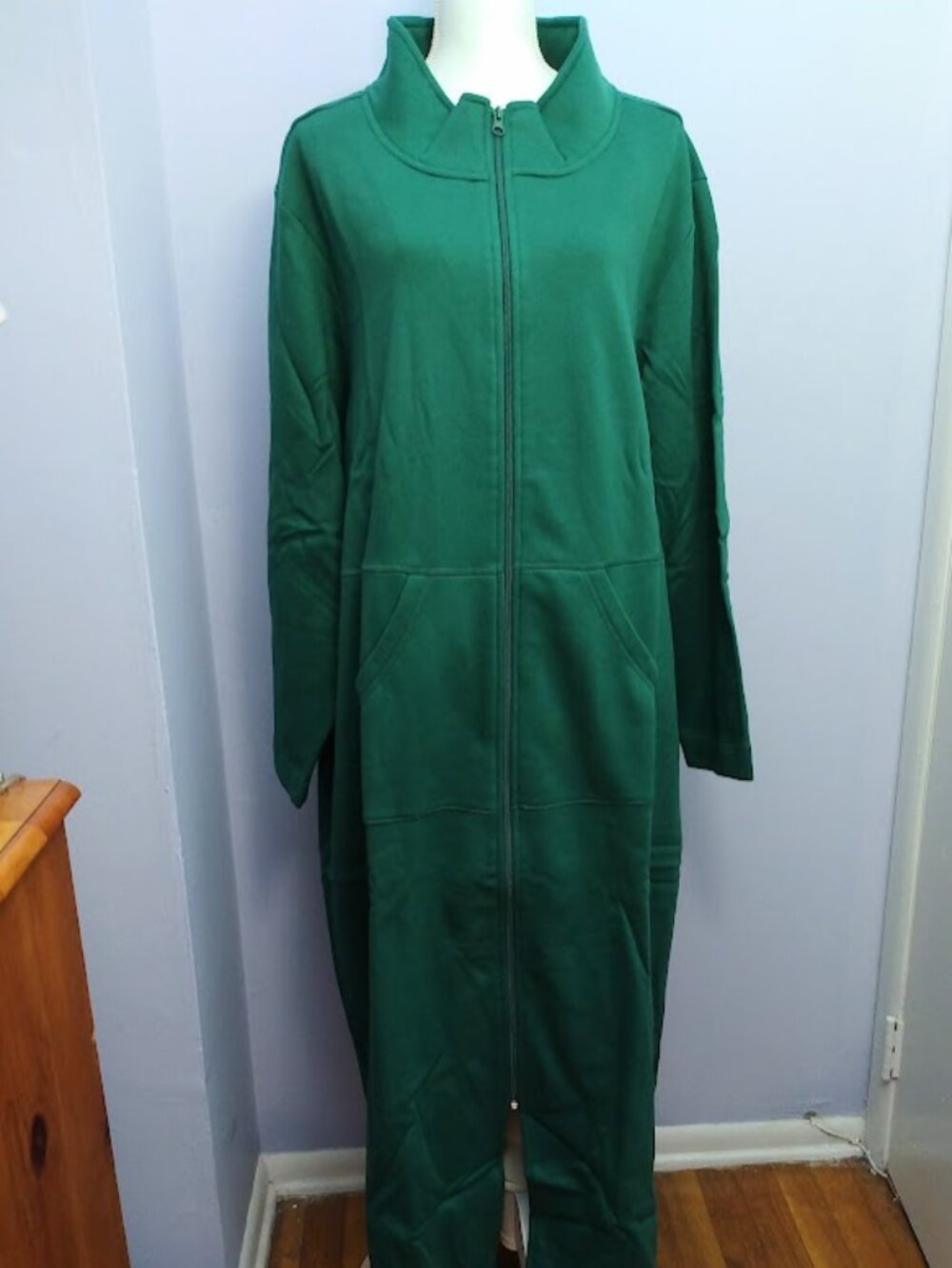 Women's Size 3X Blair Sleep Dress Green Fleece Full Length Zip Closure NEW Cozy